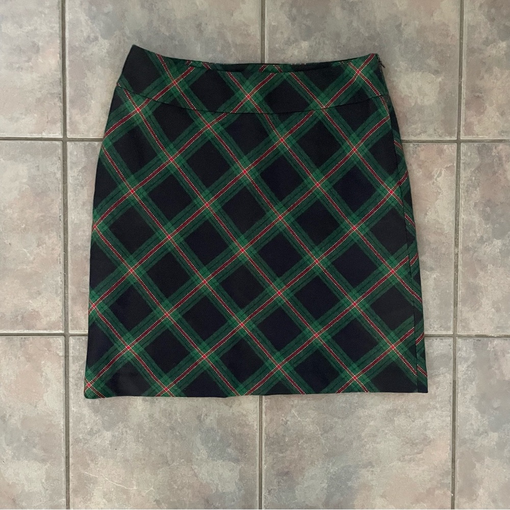 Talbots Womens Aize Wool Blend Plaid Green Blue Red Lined Aline Skirt Size 6‎